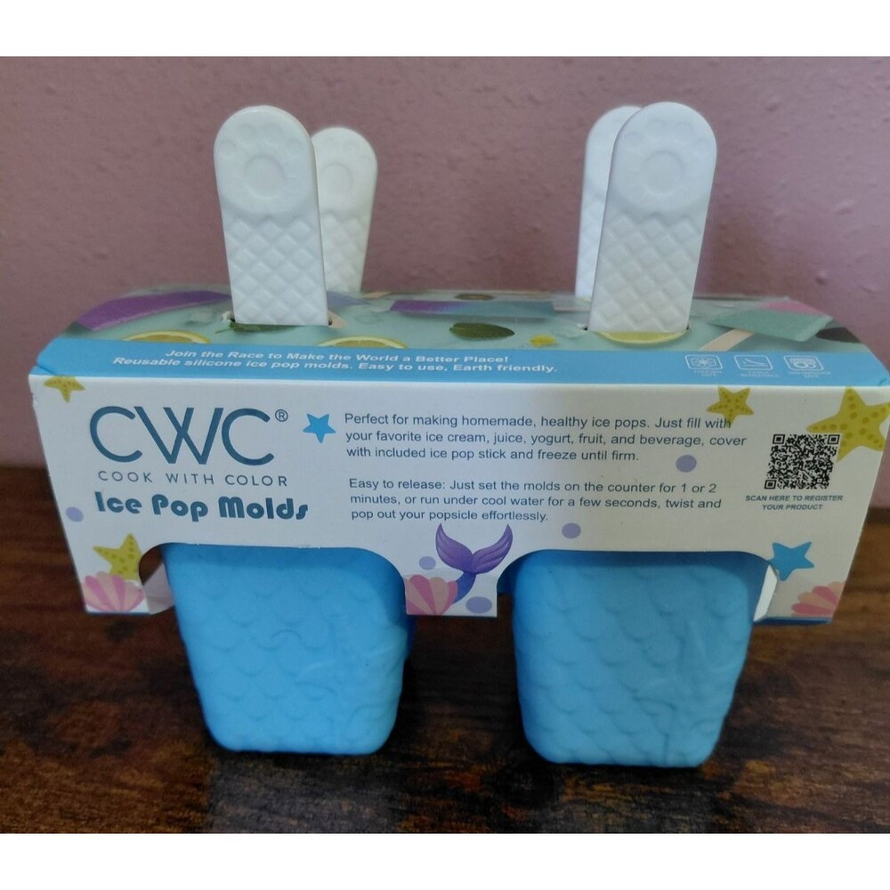 CWC Blue Ice Pop Molds 4 Cavity Silicone Popsicle Maker BPA Free Sea Star
